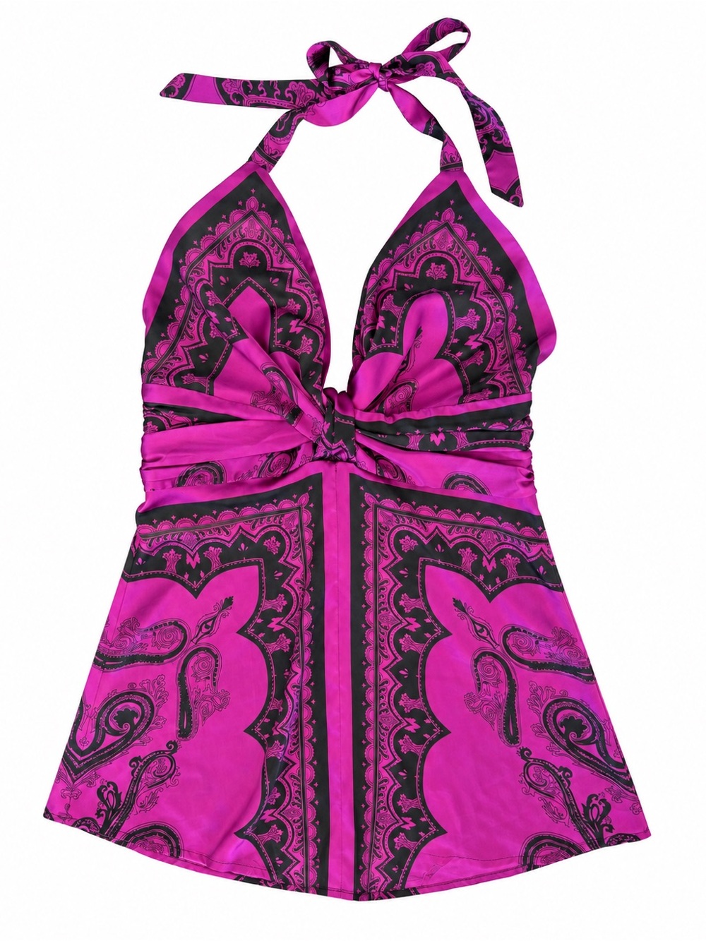 Vintage Le Château Y2K Magenta Paisley Satin Halter Top Women’s Size S McBling